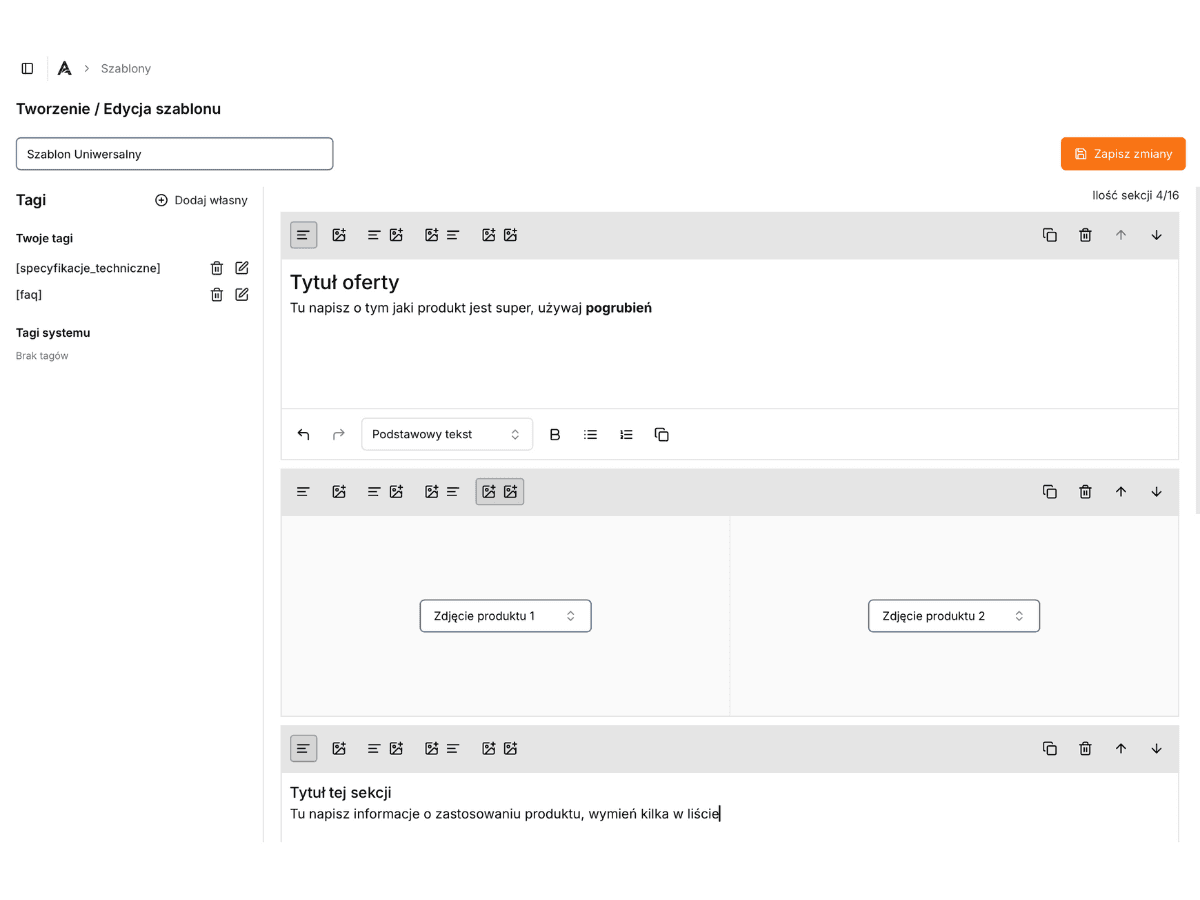Tworzenie szablonów opisów produktów